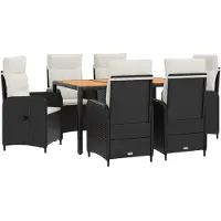 vidaXL Buiten Eettafel Set 7 st Zwart en Crème Wit