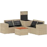 vidaXL Bankstel 6 st Beige en Lichtgrijs Poly Rattan en Staal
