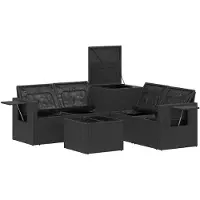 vidaXL Bankstel 6 st Zwart en Crème Wit Poly Rattan en Staal