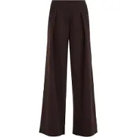 We fashion - Dames jersey wide leg broek van sweatstof met bandplooi - Regular fit - Donkerbruin - Katoen - Maat: M