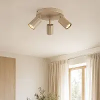 LumenXL 3-lichts draaibare plafondlamp Bruna met geribbelde spots in beige