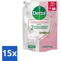Dettol 15 x - Handzeep Navulling - Hypoallergenic - Sensitive - 500 ml - Handzeep Navulling - Hypoallergenisch - Gevoelige Huid - Antibacterieel - Handverzorging