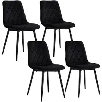 Relaxdays Eetkamerstoel, set van 4, fluweel, metalen poten, draagvermogen 120 kg, geschikt voor woonkamer en keuken, gestoffeerde keukelstoel, zwart