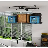 OKWISH Plafondopbergrek Met Handslinger - 120 x 240 cm - Staal - Zwart - Voor Garage met Hoog Plafond 3 tot 3,6 m - Veilig Vergrendelbaar