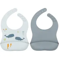 A Little Lovely Company Siliconen slabbetjes met opvangbakje, set van 2 | Oceaan |