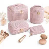 VHV - Toilettas - Toilettas dames - Weekendtas - Make-uptasje - Toilettas set van 4 - Cosmetica tasje - Bloemenprint - Grote capaciteit - Voor op reis en vakantie - Roze