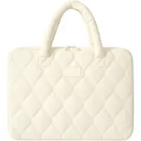 VHV - Laptophoes 14 Inch - Gewatteerde Laptoptas met Handvat - Organizer Vakken - Voor Werk en School - Beige