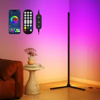 Puluomis LED staande lamp, RGB, dimbaar, met muziek synchronisatie, timer, sfeerverlichting, hoeklamp, staande lamp, bedienbaar via app/afstandsbediening/kabel