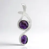Cavill - Zilveren Hanger met Russische Charoiet - 925 Sterling Zilver, Gerhodineerd - 3,044 Ct Paarse Cabochon - Elegante Edelsteen Sieraden