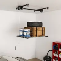 OKWISH Garageplafondrek – Handlier Met Veiligheidsvergrendeling – 120 x 120 cm – Staal – Zwart – Voor Hoge Garages