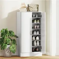 OKWISH Schoenenkast – Zachtsluitscharnieren – Verstelbare Planken – Voor Hal En Slaapkamer – Voor 14 Paar – Wit Hout – 55 X 35 X 108 Cm