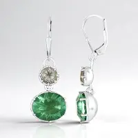 Cavill - Zilveren Oorbellen met 9,48 ct Groene Fluoriet en 1,72 ct Witte Topaas - 925 Sterlingzilver Gerhodineerd - Elegante Ovale Edelsteen Oorbellen