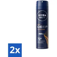 Nivea 2 x MEN - Deodorant Spray - Deep Espresso - 150 ml - Anti-transpirant Spray - Zweetbehandeling - Huidbescherming - Espresso Geur - Mannelijke Geur