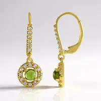 Cavill - Elegante Italiaanse Vergulde 925 Zilveren Oorbellen - 0,88 ct Vesuvianiet & 0,605 ct Zirconia - Modieuze Oorbellen Dames
