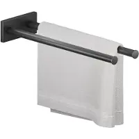 Famanu – Handdoekhouder voor badkamer, roestvrijstalen handdoekrek met antislip eindstop, dubbele armen voor 2 handdoeken, eenvoudig te monteren in zwart