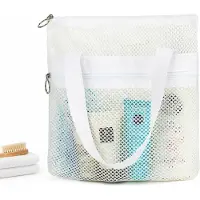 VHV - Douchetas mesh 25 x 7 x 26 cm - Sneldrogende toilettas met 2 ritsvakken en ophanghaak - wit