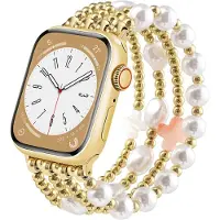 Sanorum Horlogeband geschikt voor Apple Watch Series 4, 5, 6, 7, 8 en SE, nieuw kralenarmbandje met glazen hangers, maten 38 / 40 / 41 mm