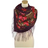 Art of Polo Folk Love Sjaal - Grote Bergmuts met Franjes en Bloemen - Paars