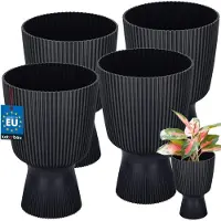 KOTARBAU 4 Stuks - Bloempot - Plantenpot met Sokkel ⌀ 14 cm - PVC - Geribbelde Orchideeënpot - H: 21 cm - Antraciet - Kelkvorm
