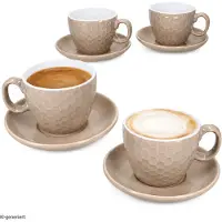 MamboCat Hexa Beige 4-delige set koffiekopjes met schotels van keramiek – Q96001470