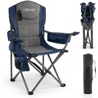 Costway Campingstoel, opvouwbaar, XXL, 200 kg, belastbaar, inklapbaar, gevoerd | Extra grote visstoel met koeltas, telefoonhouder, zijvak en bekerhouder, vouwstoel voor camping, picknick