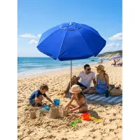 Pincho - Mooie StrandParasol 180 cm met Lange Zandboor - Donker Blauwe Kleur - Kantelbaar Knikbaar - 99% UV Bescherming- UPF50 - Windvaan - Draagtas