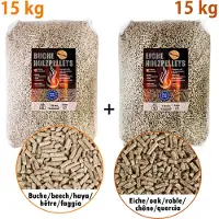 Flameup 15 kg Eikenhoutpellets + 15 kg Beukenhoutpellets voor Grill, Smoker, Houtoven, Pizzaoven, BBQ, Buitenoven, Grillhout, Houtpellets, Tuin, Roken, Pizza, Houtrook, Accessoires, Rook,