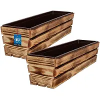 KOTARBAU 2 Stuks - Houten Plantenbak - Bloembak Hout - met Kunststof Inzetstuk - Balkonbak - 60 x 18 x 15 cm - Rustiek - voor Terras - Balkon - Deko Planten