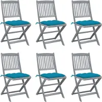 vidaXL Opklapbare stoelen (6 stuks) met kussens, gemaakt van massief acaciahout