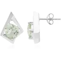 Cavill - Zilveren Oorbellen met 2,21 ct Groene Amethist - 925 Sterling Zilver Palladiumlaag - Antiek Driehoekig Design - Handgemaakt Elegant