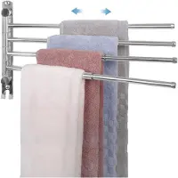 Famanu – Telescopische handdoekhouder voor wandmontage, gemaakt van 304 roestvrij staal met 4 stangen, ideaal voor badkamer en keuken, kleur zilver