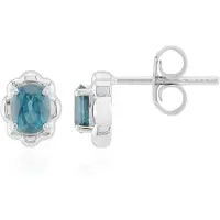 Cavill - 925 Sterling Zilver Oorstekers - 0,765 ct Groene Ovale Kyaniet - Rhodium Verguld - Elegante Edelsteen Oorbellen