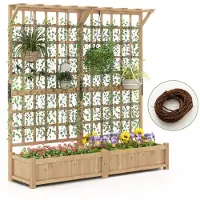 Costway Bloembak met latwerk en dak, dennenhout, verhoogd bloembed met rankrooster, drainagegaten en touw, tuinspalier voor klimplanten, klimhulp, tuin, terras, 180 x 48 x 183 cm, naturel