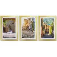 Wallfluent 3-Delige Schilderij Set - Grasvelden In Delicate Tinten Bruin En Beige. - 40 x 60 cm - Decoratieve Schilderijen - Wanddecoratie - Hal