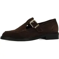 Manfield - Dames - Bruine suède loafers - Maat 36