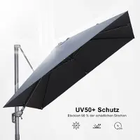 Laura Zweefparasol 270x270 cm Vierkant met Parasolvoet 360° Draaibaar & Verstelbaar – Aluminium Frame – UV50+ Waterafstotend – Luxe Tuinparasol met Zwenkarm en Handslinger – Grafietgrijs –