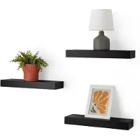 Famanu – Houten zwevende wandplanken set van 3 stuks, zwart, 40,1 x 12,7 x 4,6 cm, perfect voor decoratie en opslag in huis