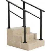 Happiq Set van 2 Trapleuningen 3 Treden - Zwart Metaal - voor buitenstappen en veranda - Chroom