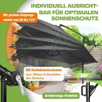Laura Zweefparasol Ø300 cm zeshoekig met zwengel en 360° draaifunctie – UV-bescherming, waterafstotend, aluminium frame, inklapbare parasol met standaard, tuin-, terras- & balkonparasol, antraciet –