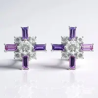Cavill - 925 Sterling Zilver Oorbellen - Paars 1.08 ct Ceylon Saffier & 0.99 ct Cambodja Zirkonia - Elegant Rond Geslepen Sieraad