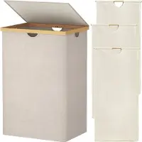 Vali Wasmand - 170L - Wasmand met Deksel - Wasmand 3 Vakken - Beige - 54cm x 40cm x 80cm