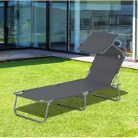 OKWISH Ligbed 187 x 58 x 36 cm - Inklapbaar Met Verstelbare Zonneklep - Voor Tuin, Terras, Zwembad En Strand - Metaal En Oxford-Stof - Grijs
