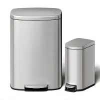 Happiq Afvalbak Set - 50L+10L Pedaalemmers met Uitneembare Binnenemmers, RVS - 50 l 10 l