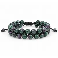 Marama Herenarmband Mason Groen-Paars – Natuursteen – 8 mm Kralen – Dubbele Armband – Verstelbaar 18-23 cm – Waxcord