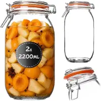 Kadax inmaakpot 2 stuks 2,2 l met beugelsluiting, luchtdichte glazen pot met rubberen afdichting en deksel, augurkenpot, grote glazen voorraadpot, fermentatiepot