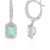 Cavill - 925 Sterling Zilver Geplatineerde Oorbellen - Colombiaanse Achthoekige Smaragden 0,78 ct - Luxe Handgemaakte Elegante Oorbellen