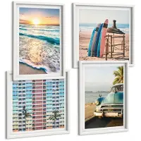 Tulup 4-Delige Schilderij Set - Vakantie in Miami met uitzicht op de zonsondergang en zee - 40x40 en 40x60 - Wanddecoratie - Schilderijen Set - Kantoor - Muurdecoratie