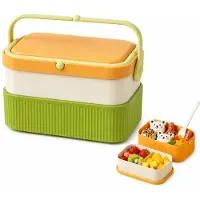 VHV -Bento Lunchbox Dubbellaags - Draagbare Lunchtrommel met Handvat - Lekvrije Maaltijdbox voor Werk en School - Inclusief Bestek - BPA-vrij PP