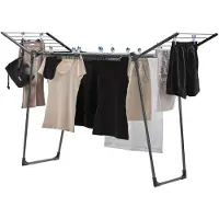 Famanu – Wasrek droogrek 15 meter, slim en compact ontwerp voor het drogen van wasgoed, zwart, ideaal voor balkon of tuin met handige houders voor kleine items.