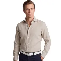 John Miller overhemd beige effen